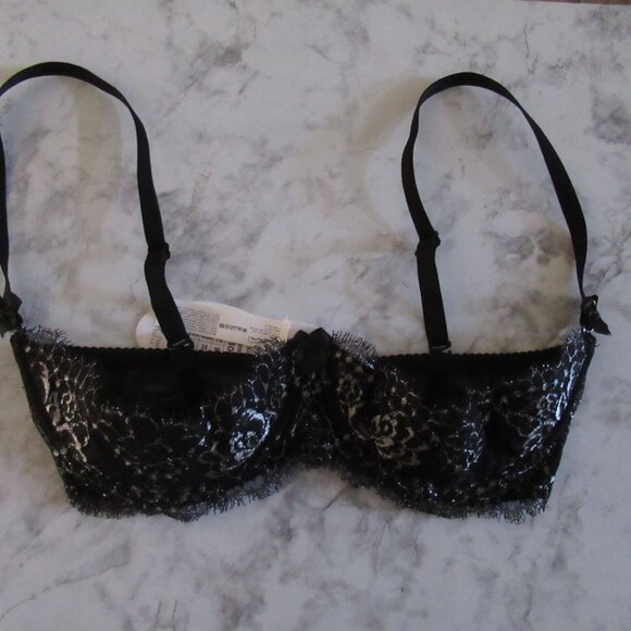 New Axami Bra 34E Black Lace Half Cup Carmen Underwire Back Closure - Picture 1 of 6